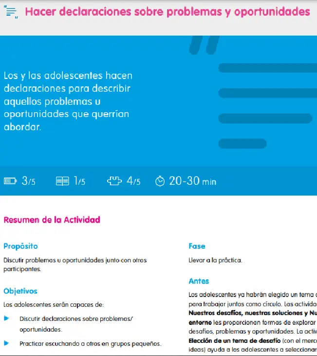 Hacer declaraciones sobre problemas y oportunidades