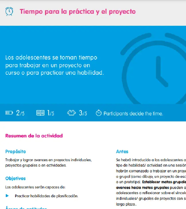 Tiempo para la práctica y el proyecto